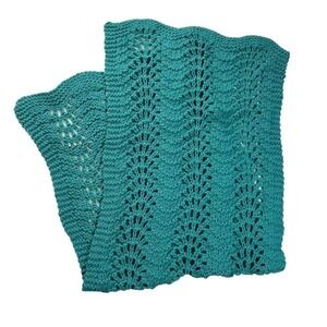 Hand Knit Women's Turqoise Teal Shawl Scarf Wrap Chunky Knit